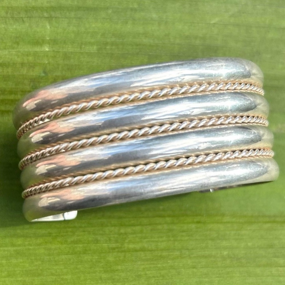 Vtg Sterling Silver native america style Wide Twist Wire Bracelet cuff bangle